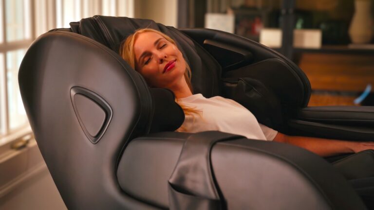 a woman relaxing in her full body massage chair